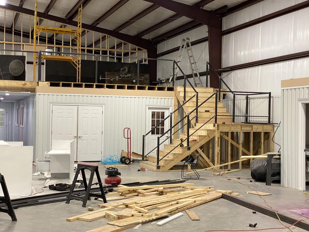Custom barn loft stairs under construction