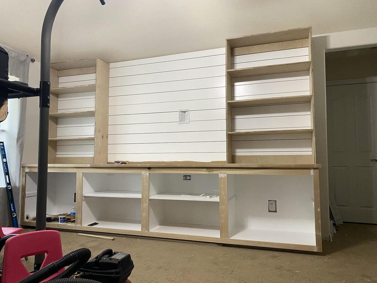 Custom entertainment center under construction