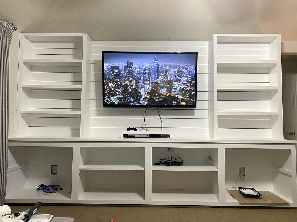 Finished white custom entertainment center